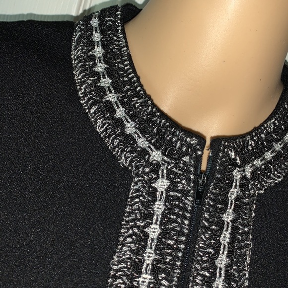 Vintage 60’s Mod black & Silver zippered front black sleeveless midi dress M - Picture 6 of 12